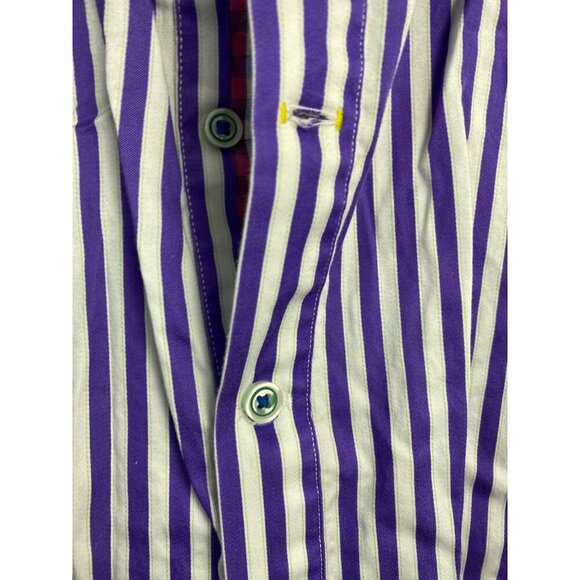Robert Graham X White Purple Stripe Long Sleeve Button Up Shirt Men Large Cotton - Picture 8 of 13
